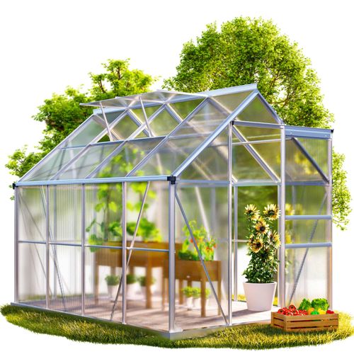 GARDEBRUK® Gewächshaus Aluminium 4,8m² 250x190cm inkl. 2 Dachfenster Tomatenhaus Treibhaus Anzuchthaus Garten Frühbeet Pflanzenhaus Aufzucht 7,63m³