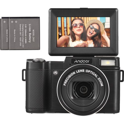 Andoer CD-R5 4K Digitalkamera Digitale Videokamera Camcorder 48 MP 3,0 Zoll IPS Faltbarer Bildschirm 5-fach optischer/8-fach digitaler Zoom Autofokus Eingebauter Blitz mit 2 Akkus Schultergurt fuer Vlogging Videoaufzeichnung Fotografie