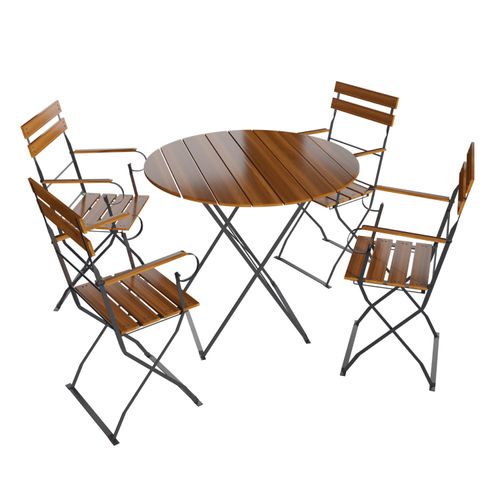 Biergarten Set Sitzgruppe Stuhl Armlehne Tisch Biergartengarnitur Biergartenmöbel Ø 80 cm 5tlg.