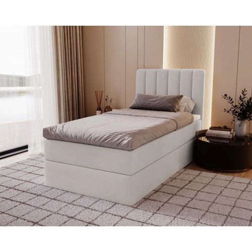 MYSEN Boxspringbett 90x200 Lamini mit Bettkästen mit Matratze (14 cm) mit Topper (4 cm) Komplett-Set Polsterbett Bonell H3 Creme