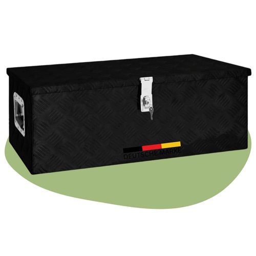 DELUKE® Aluminiumbox mit Deckel - Abschließbar | Alubox Deichselbox Alu Anhängerbox Werkzeugkiste Metall Transportbox Metallkiste, 80x39x30cm Schwarz