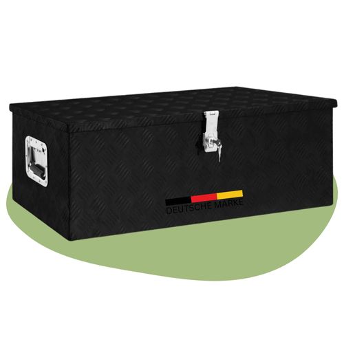 DELUKE® Aluminiumbox mit Deckel - Abschließbar | Alubox Deichselbox Alu Anhängerbox Werkzeugkiste Metall Transportbox Metallkiste, 90x47x33,5cm Schwarz