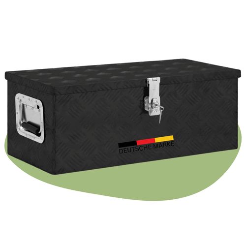 DELUKE® Aluminiumbox mit Deckel - Abschließbar | Alubox Deichselbox Alu Anhängerbox Werkzeugkiste Metall Transportbox Metallkiste, 70x31x27cm Schwarz