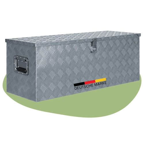 DELUKE® Aluminiumbox mit Deckel - Abschließbar | Alubox Deichselbox Alu Anhängerbox Werkzeugkiste Metall Transportbox Metallkiste, 110,5x38,5x40cm Silber