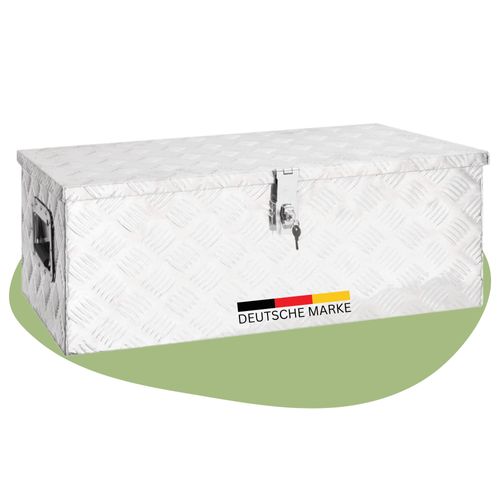 DELUKE® Aluminiumbox mit Deckel - Abschließbar | Alubox Deichselbox Alu Anhängerbox Werkzeugkiste Metall Transportbox Metallkiste, 80x39x30cm Silber