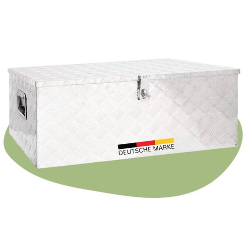 DELUKE® Aluminiumbox mit Deckel - Abschließbar | Alubox Deichselbox Alu Anhängerbox Werkzeugkiste Metall Transportbox Metallkiste, 100x55x37cm Silber