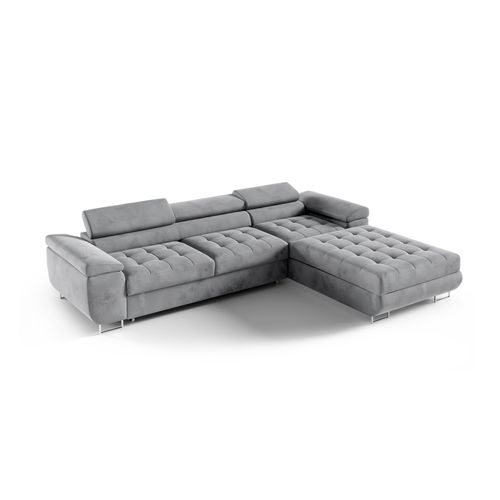 Ecksofa RIVA, große Eckcouch mit Schlaffunktion, ausziehbares Sofa, Bettkasten, verstellbare Kopfstützen, Rechts oder Links wählbar, Monolith 84