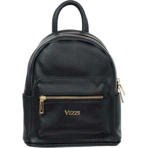 Vezze Pulito Oro – Eleganter Lederrucksack aus italienischem Glattleder in Schwarz mit n Metallbeschlägen