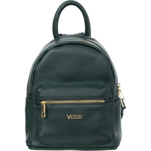 Vezze Pulito Oro – Funktionaler Damenrucksack aus echtem italienischem Glattleder in Grün mit verstellbaren Schulterriemen
