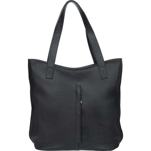 Damen Tasche aus echtem Leder in Schwarz – Elegante Handtasche mit Reißverschluss & Fächern