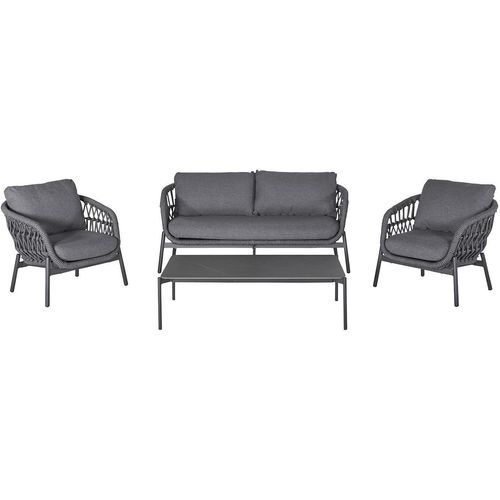Gartenlounge 4-teilig - Anthrazit - Dunkelgrau - Aluminiumgestell - Olefin - mit Kissen