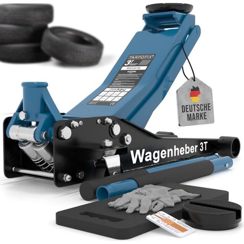 Tarpofix Wagenheber 3T hydraulisch – Rangierwagenheber flach für Auto & SUV, Hubhöhe 75-505 mm, inkl. Gummiauflage & Handschuhe
