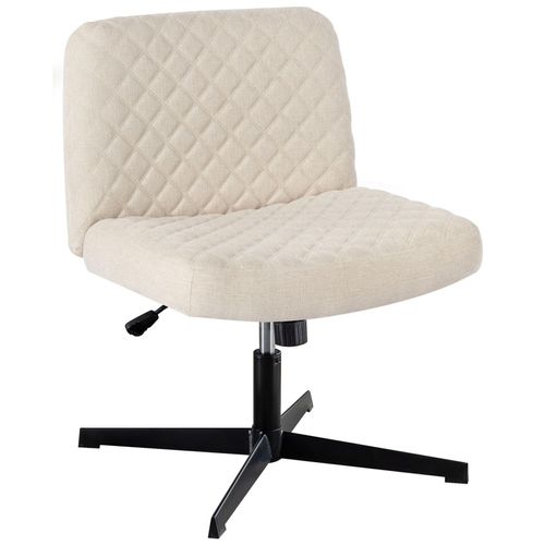 Drehstuhl mit 120° verstellbarer Rückenlehne, 8 cm Höhenverstellung, extra breitem Sitz, hochwertigem Leinenstoff, 150 kg Tragkraft, Creme