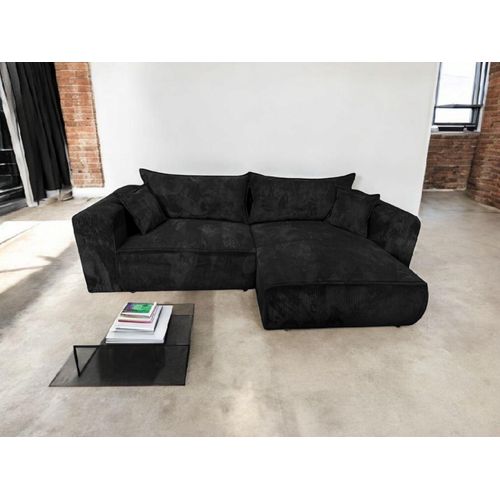 Ecksofa Berlin 255x160 Schwarz CORD mit schlaffunktion und bettkasten POSO 135 Rechts