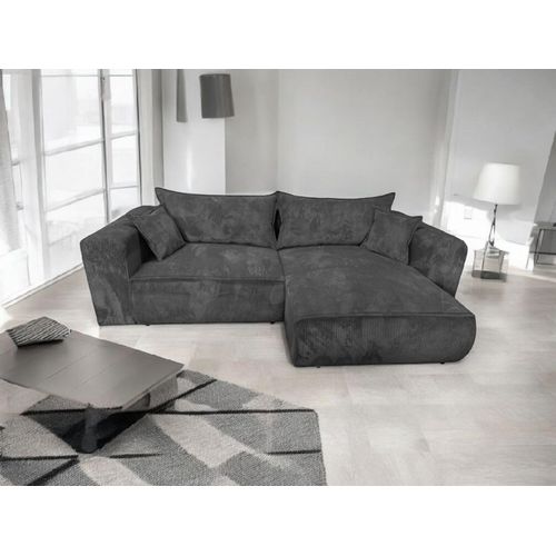 Ecksofa Berlin 255x160 Dunkelgrau CORD mit schlaffunktion und bettkasten POSO 34 Rechts