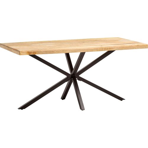 Esszimmertisch 160x80x76 cm Mango Massivholz Metall Esstisch Industrial, Küchentisch mit Sterngestell, Holztisch Groß, Speisetisch Esszimmer Rechteckig