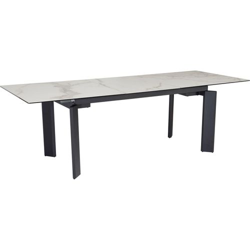 Esszimmertisch 180x95x77 cm Keramik Glas Esstisch Weiß Marmor-Optik, Küchentisch ausziehbar bis 240 cm, Glastisch Groß, Speisetisch Esszimmer Rechteckig mit Metallbeinen