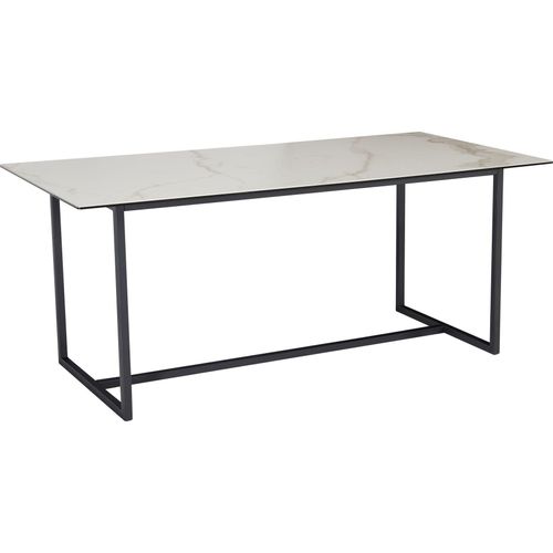 Esszimmertisch 180x90x76 cm Keramik Glas Esstisch Weiß Marmor-Optik, Küchentisch Groß, Glastisch Rechteckig, Speisetisch Esszimmer mit Metallbeinen