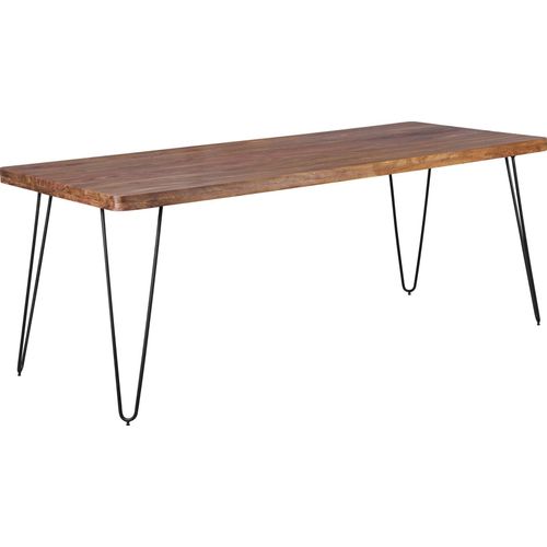 Esstisch BAGLI Massivholz Sheesham 200 x 80 x 76 cm Esszimmer-Tisch Küchentisch modern Landhaus-Stil Holztisch mit Metallbeinen dunkel-braun Natur-Produkt Massivholzmöbel