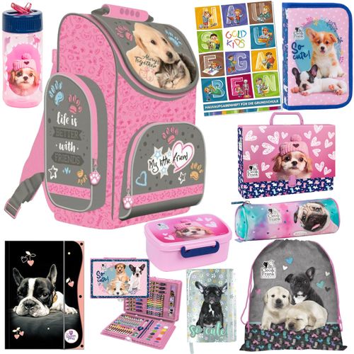 Goldkids Set XXL 10er Schulranzen Ranzen Tornister Federmappe Turnbeutel Brotdose Trinkflasche Kreative- Set Aktenmappe Stiftetasche Aufgabenheft