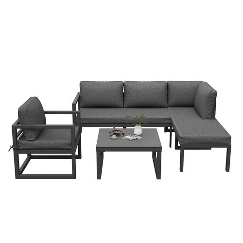 Seil-Gartenmöbel-Set, Garten-Lounge-Set, Ecksofa mit verzinktem Eisengestell, verstellbare Beine, inklusive aller Sitz- und Rückenkissen,grau