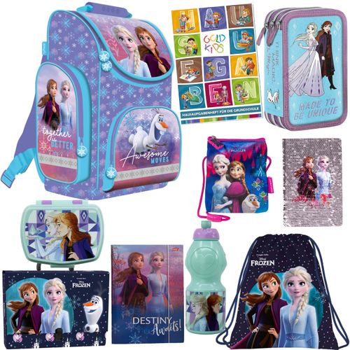 Goldkids - Schulranzen für Jungen und Mädchen, 10er-Set - Schul-Rucksack für Kinder mit Federmäppchen - Frozen-Tagebuch und Hausaufgabenheft - Frozen