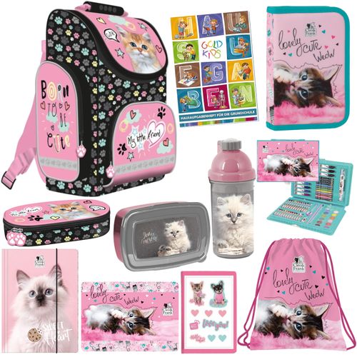 Goldkids Set XXL 11er Schulranzen Ranzen Tornister Federmappe Turnbeutel Brotdose Trinkflasche Kreative- Set Aktenmappe Stiftetasche Aufgabenheft