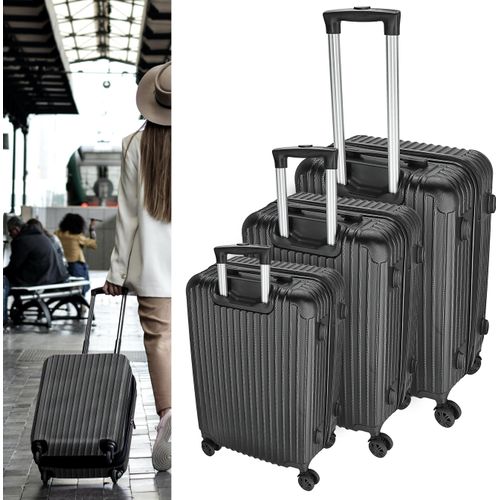 Reisekoffer Set schwarz 3 Größen 20/24/28 Zoll ABS Teleskopstange 4 Zwillingsrollen Zahlenschloss Koffer Kofferset