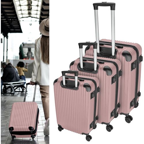 Reisekoffer Set rosegold 3 Größen 20/24/28 Zoll ABS Teleskopstange 4 Zwillingsrollen Zahlenschloss Koffer Kofferset