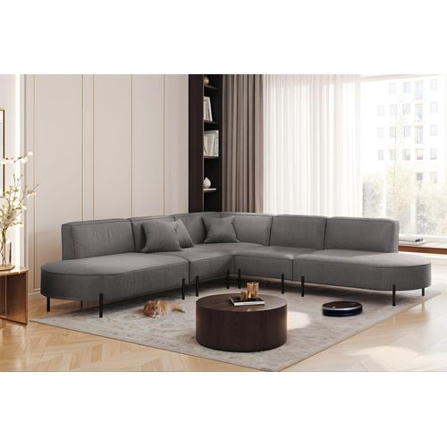 Ecksofa Designersofa VALENCIA in Stoff Scala Grau Universal