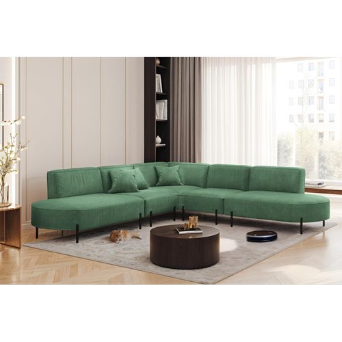 Ecksofa Designersofa VALENCIA in Stoff Noel Grün Universal
