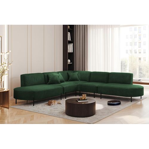 Ecksofa Designersofa VALENCIA in Stoff Noel Dunkelgrün Universal