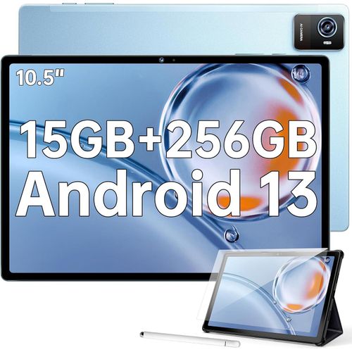 Tablet 10.5 Zoll, OKT3 Android 13 Tablet PC, 15GB RAM + 256GB ROM(1TB TF), 8250mAh Akku, 4G LTE + 5G WiFi Tablet Pc, 1920x1200 FHD IPS, 16MP Kamera