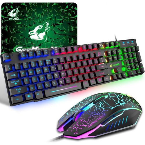 Gaming Tastatur Und Maus Set, Italienisches Layout Regenbogen LED Hintergrundbeleuchtung Ergonomische Keyboard 6 Tasten 2400 DPI USB Verkabelt