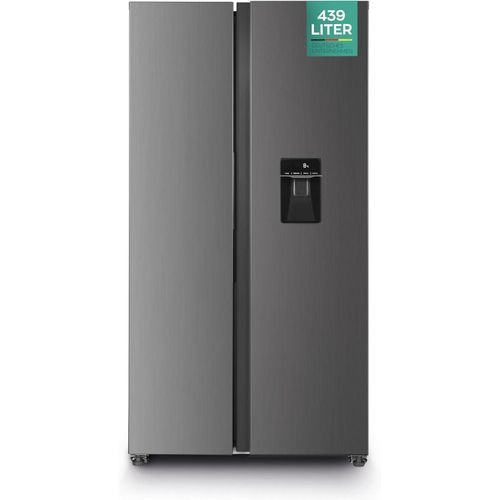 Heinrich´s Side-by-Side Kühlschrank, Kühlgefrierkombination mit 439L Mega Gesamtvolumen, NOFROST, 151L Gefriervolumen, inkl. Wasserspender Inox/Silber