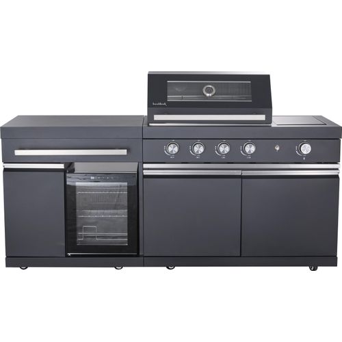 BUSCHBECK Outdoorküche Newcastle schwarz, B199 x T58 x H120 cm, beschichtetes Aluminium