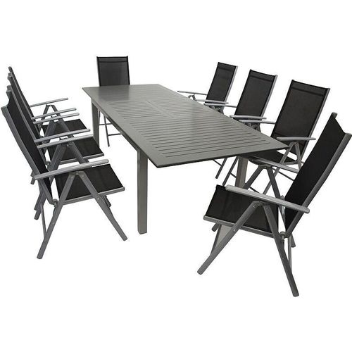Garnitur Gartenset 9-teilig, Aluminium, Textillene schwarz
