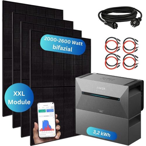 Balkonkraftwerk 2000+ Watt + Anker Solarbank 2 Pro Speicher (3,2 kWh) Wechselrichter integriert Unterkonstruktion für Dachziegel