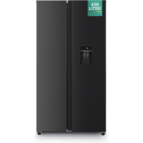 Heinrich´s Side-by-Side Kühlschrank, Kühlgefrierkombination mit 439L Mega Gesamtvolumen, NO-FROST, 151L Gefriervolumen, inkl. Wasserspender, (Schwarz)