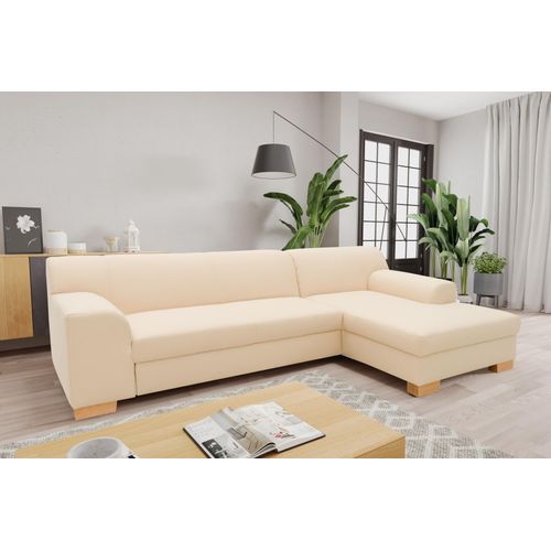 DOMO Collection Ecksofa Tinos, Couch in L-Form, Holz-Beine aus Buche mit Filzgleitern, Sofa, Polsterecke, 273 x 157 x 74 cm (BxTxH), beige
