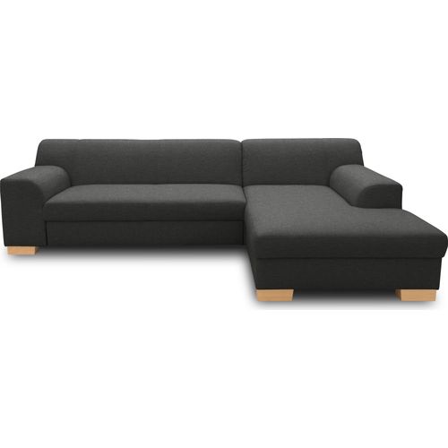 DOMO Collection Ecksofa Tinos, Couch in L-Form, Holz-Beine aus Buche mit Filzgleitern, Sofa, Polsterecke, 273 x 157 x 74 cm (BxTxH), anthrazit