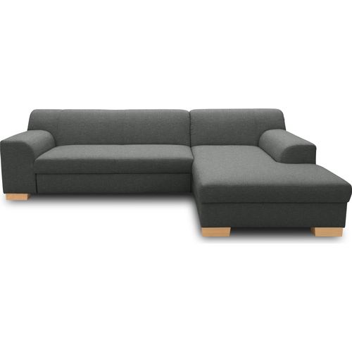 DOMO Collection Ecksofa Tinos, Couch in L-Form, Holz-Beine aus Buche mit Filzgleitern, Sofa, Polsterecke, 273 x 157 x 74 cm (BxTxH), dunkelgrau