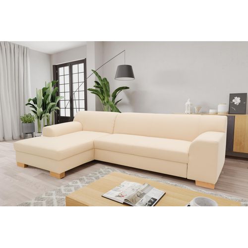 DOMO Collection Ecksofa Tinos, Couch in L-Form, Holz-Beine aus Buche mit Filzgleitern, Sofa, Polsterecke, 273 x 157 x 74 cm (BxTxH), beige