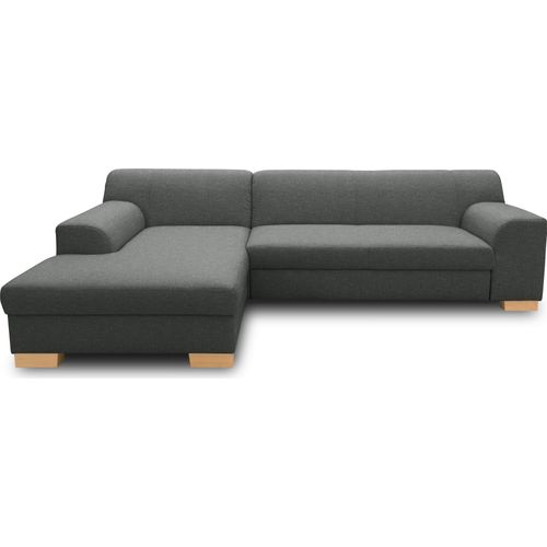 DOMO Collection Ecksofa Tinos, Couch in L-Form, Holz-Beine aus Buche mit Filzgleitern, Sofa, Polsterecke, 273 x 157 x 74 cm (BxTxH), dunkelgrau