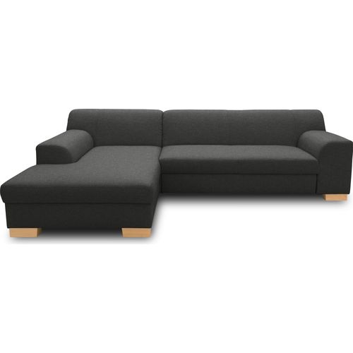 DOMO Collection Ecksofa Tinos, Couch in L-Form, Holz-Beine aus Buche mit Filzgleitern, Sofa, Polsterecke, 273 x 157 x 74 cm (BxTxH), anthrazit