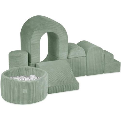 MISIOO Klettergerüst Indoor & Bällebad Baby mit 150 Bällen - Weicher Spielplatz mit 8 Schaumstoff Bausteine Kinder - Cord - Grün