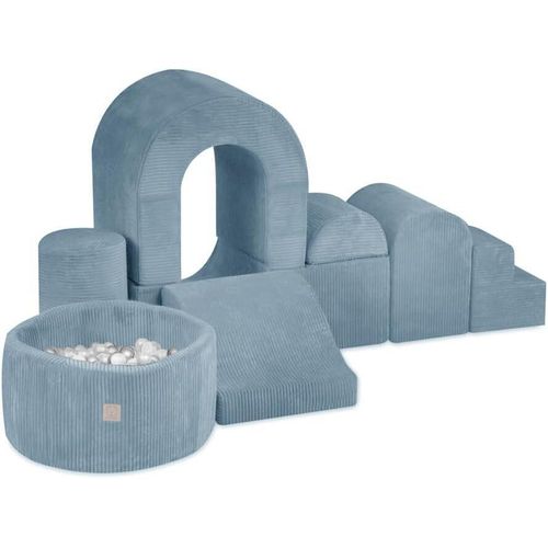 MISIOO Klettergerüst Indoor & Bällebad Baby mit 150 Bällen - Weicher Spielplatz mit 8 Schaumstoff Bausteine Kinder - Cord - Blau