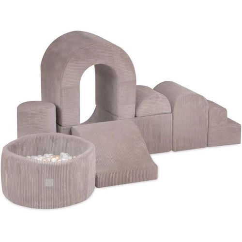 MISIOO Klettergerüst Indoor & Bällebad Baby mit 150 Bällen - Weicher Spielplatz mit 8 Schaumstoff Bausteine Kinder - Cord - Beige
