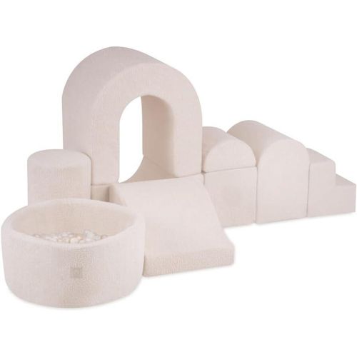 MISIOO Klettergerüst Indoor & Bällebad Baby mit 150 Bällen - Weicher Spielplatz mit 8 Schaumstoff Bausteine Kinder - Boucle - Creme