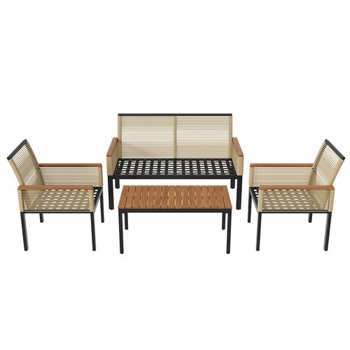 Gartenlounge-Set mit bequemem Kissen 2 Sessel und Tisch Doppelsofa Gartenmöbel Set für Outdoor Beige